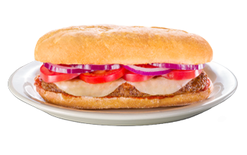 A steak hoagy on a plate.