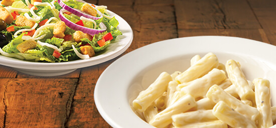 Small Ziti Chicken Alfredo and Small Garden Salad